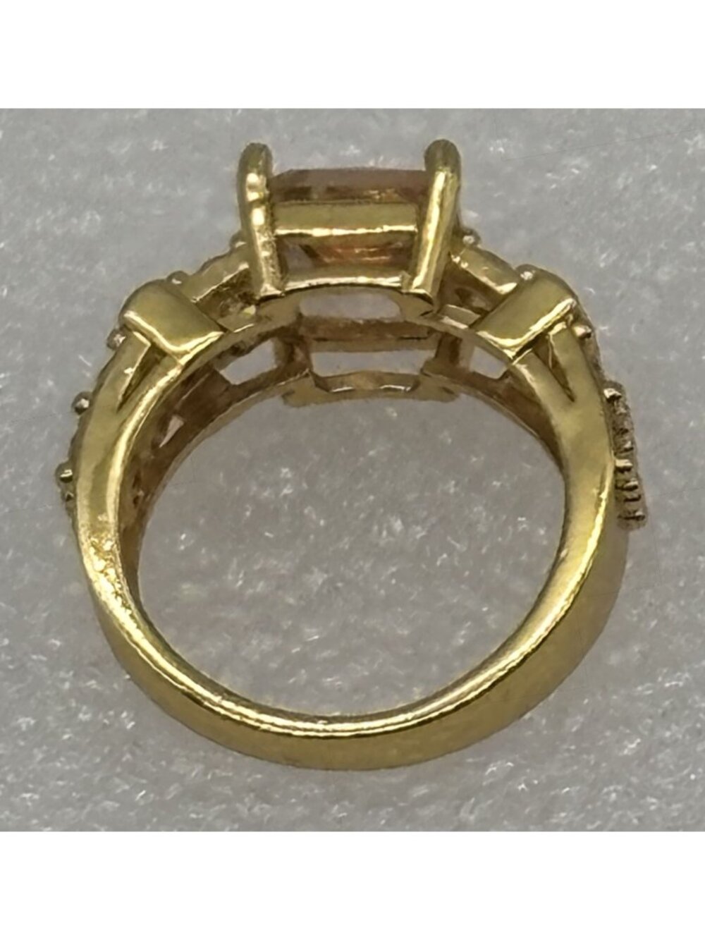 Emerald Cut Morganite and Cubic Zirconia Ring Vermeil Marked "S925", Size 8 or 9 - Picture 7 of 8